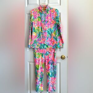 FULL SET!  Lilly Pulitzer “Fant Sea Pants” 1/4 Zip Pullover & Crop Leggings S/M